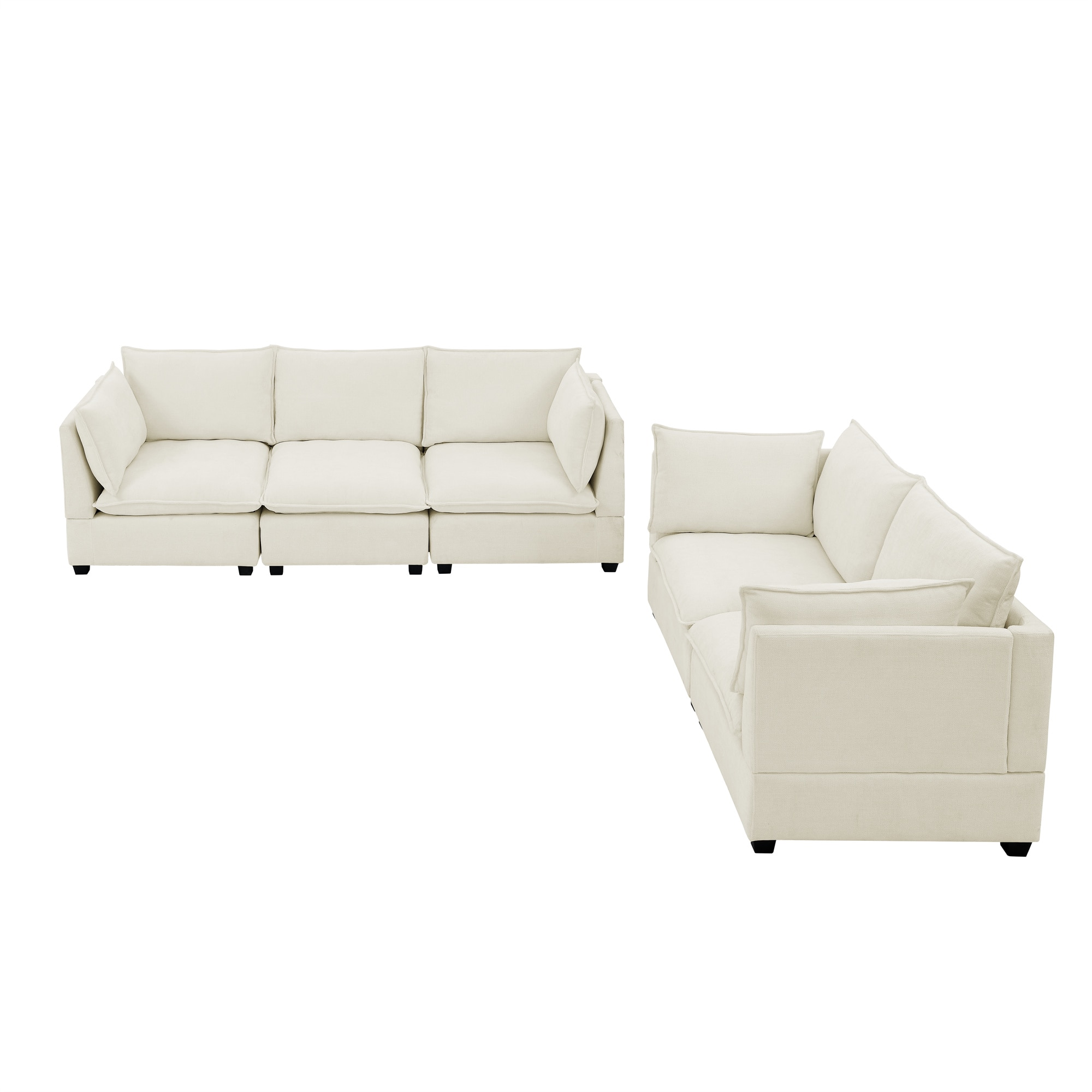 2-Piece Chenille Fabric Upholstered Living Room Furniture Set, Including 3-Seater Sofa and Loveseat Sofa with Seat and Back Cushion(Beige White) 